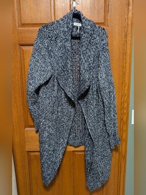 Confession Black/Blue & White Marled Open-Front Cardigan